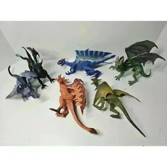 Lot Of 6 Detailed Fantasy Medieval DRAGON Figures PVC Toy - Picture 1 of 6